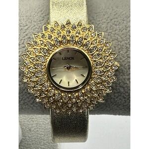 Lenox Womens Cuff Watch Gold Tone New Battery Crystals 32MM Analog 6.5" Rare U